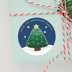 Pegatina Redonda Modernas y sencillas estrellas de papel en árbol d