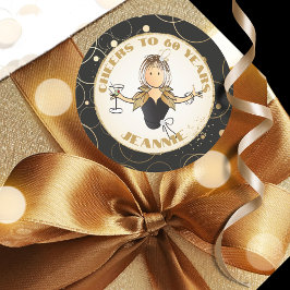 Pegatina Redonda Moderno 60 cumpleaños de diversión a 60 dorados ne