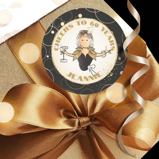 Pegatina Redonda Moderno 60 cumpleaños de diversión a 60 dorados ne (Subido por el creador)