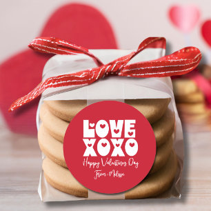 Pegatina Redonda Moderno, audaz El día de San Valentín rojo audaz A