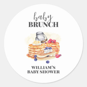 Pegatina Redonda Moderno Baby Shower de brunch de pancake de mora d