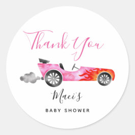 Pegatina Redonda Moderno Baby Shower Favor de autos de carreras ros