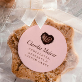 Pegatina Redonda Moderno Baker De Chocolate Simple Pink