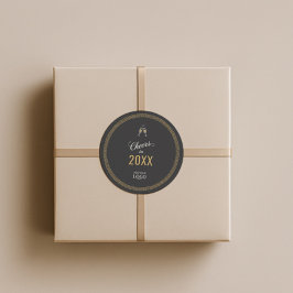 Pegatina Redonda Moderno Black & Gold Feliz Año Nuevo