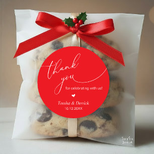 Pegatina Redonda Moderno Boda de Boho Corazón Cortado Gracias Regal