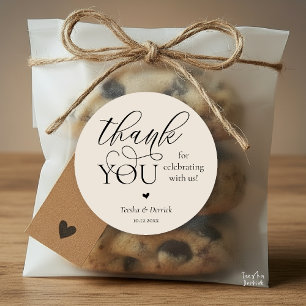 Pegatina Redonda Moderno Boda de Boho Corazón Cortado Gracias Regal