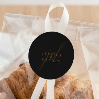 Pegatina Redonda Moderno Boda de monograma minimalista elegante de