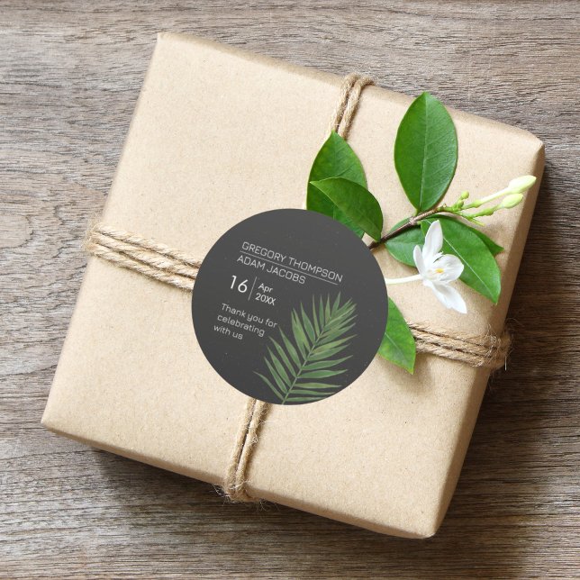 Pegatina Redonda Moderno Boda de Starry Sky & Beach Palm Minimalist (Subido por el creador)