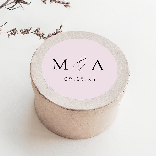 Pegatina Redonda Moderno Boda elegante de monograma de lavanda (Subido por el creador)