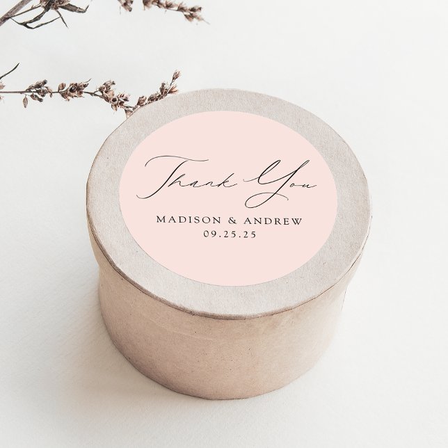 Pegatina Redonda Moderno Boda elegante de Rubor Gracias (Subido por el creador)