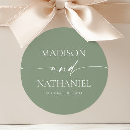 Pegatina Redonda Moderno Boda elegante Minimalista Sage Green