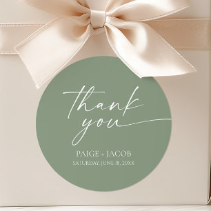 Pegatina Redonda Moderno Boda elegante Minimalista Sage Green