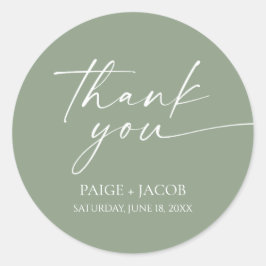 Pegatina Redonda Moderno Boda elegante Minimalista Sage Green