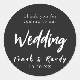 Pegatina Redonda Moderno Boda Minimalista simple mate negro