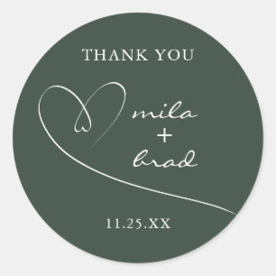 Pegatina Redonda Moderno Boda rosa simple y elegante Verde oscuro