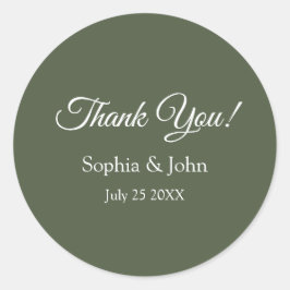 Pegatina Redonda Moderno Boda Verde Oleícola Gracias