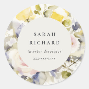 Pegatina Redonda Moderno Boho Colorful Vintage Rosa Floral