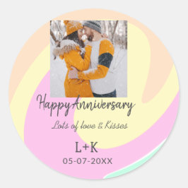 Pegatina Redonda Moderno boho feliz aniversario añadir nombre de fe