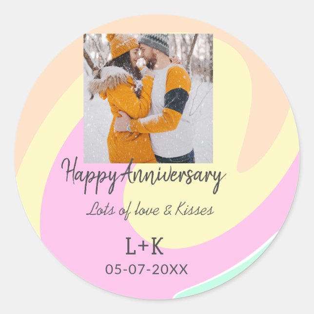 Pegatina Redonda Moderno boho feliz aniversario añadir nombre de fe (Anverso)