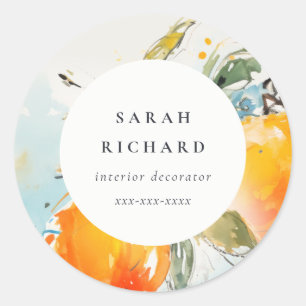 Pegatina Redonda Moderno Boho Resumen Naranja Sketchy Garden