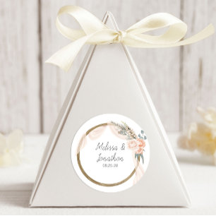 Pegatina Redonda Moderno Boho Rosa Elegante Boda Floral