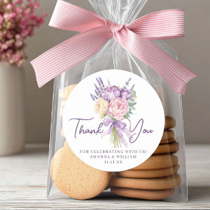 Pegatina Redonda Moderno Bouquet De Flores Púrpura Rosa