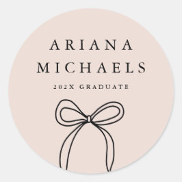 Pegatina Redonda Moderno Bow Rubor y Graduación Negra
