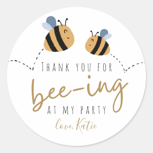 Pegatina Redonda Moderno Bumblebee Gracias Cumpleaños (Anverso)