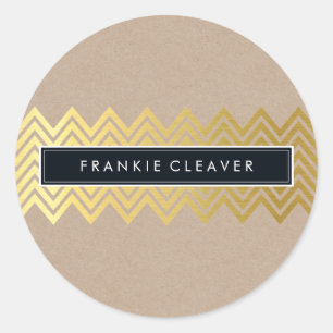 Pegatina Redonda MODERNO CHEVRON PATTERN moda oro simple kraft