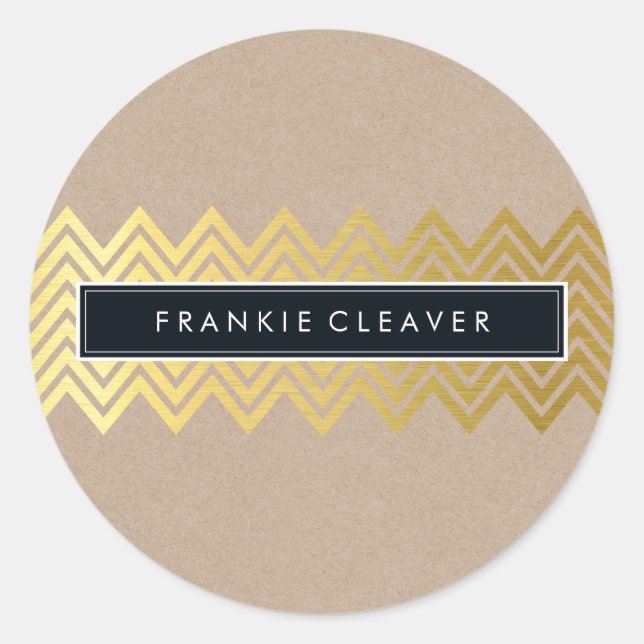 Pegatina Redonda MODERNO CHEVRON PATTERN moda oro simple kraft (Anverso)