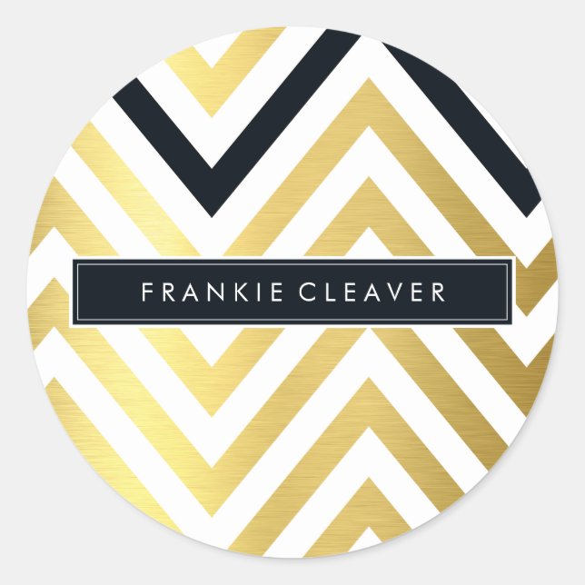 Pegatina Redonda MODERNO CHEVRON PATTERN Relieve metalizado de oro  (Anverso)