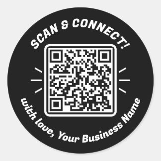 Pegatina Redonda Moderno código QR blanco negro con amor