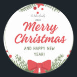 Pegatina Redonda Moderno Colorful Merry Christmas Classic Round<br><div class="desc">navidad,  navidad,  modernidad,  colorido,  tipografía,  simple,  audaz,  corazón,  mínimo,  navidad regalos,  regalo de regalo</div>