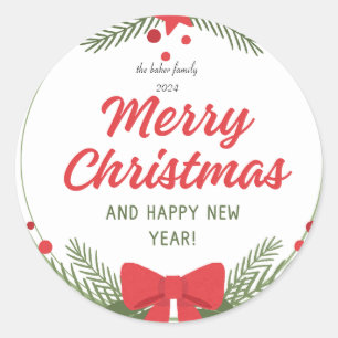 Pegatina Redonda Moderno Colorful Merry Christmas Classic Round