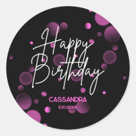 Pegatina Redonda Moderno degradado rosa negro feliz cumpleaños