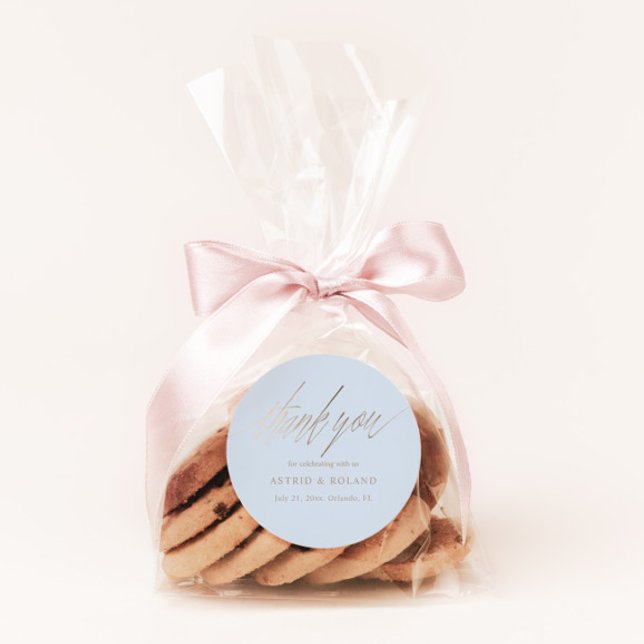 Pegatina Redonda Moderno Dusty Blue & Faux Gold Wedding Favor (Subido por el creador)