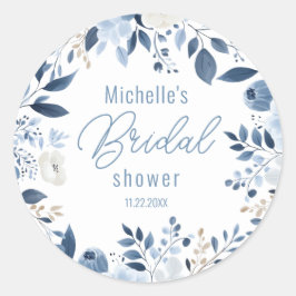 Pegatina Redonda Moderno Dusty Blue Floral Boho Bridal Shower