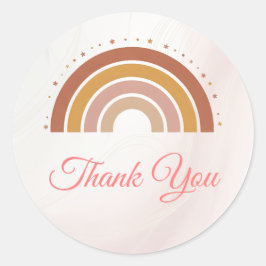 Pegatina Redonda Moderno Earthy Boho Rainbow Baby Shower Gracias