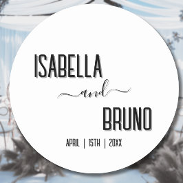 Pegatina Redonda Moderno, elegante Boda de texto negro personalizad