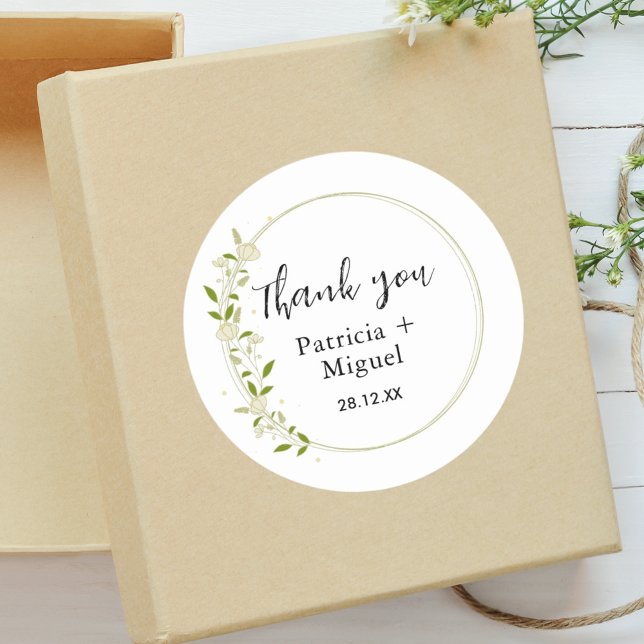 Pegatina Redonda Moderno Elegante Rústico Agradecimiento de Boda de (Modern elegant sticker makes wedding thank you favors feel personal and beautifully styled.)