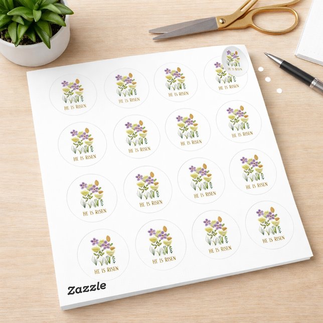 Pegatina Redonda Moderno, es floral de Pascua en ascenso (Subido por el creador)