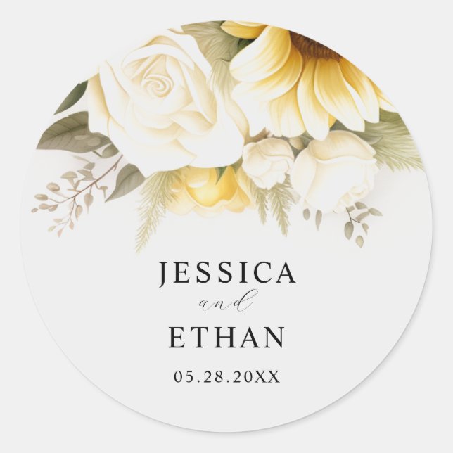 Pegatina Redonda moderno Eucalyptus salvaje Floral Boda Botánico (Anverso)