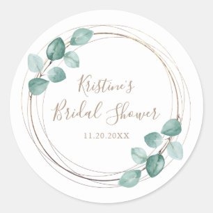 Pegatina Redonda Moderno Eucalyptus Watercolor Café Script Boda