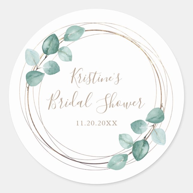 Pegatina Redonda Moderno Eucalyptus Watercolor Café Script Boda (Anverso)