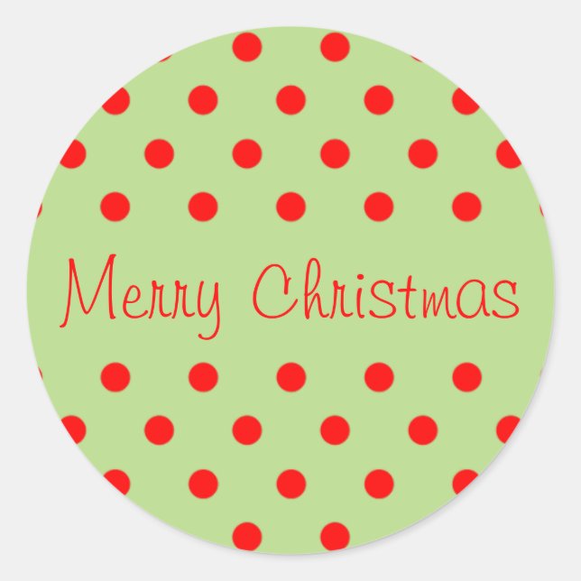 Pegatina Redonda Moderno Feliz Navidad Rojo Verde Polka Patrón de p (Anverso)