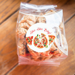 Pegatina Redonda Moderno Fiesta italiano de pizza Slice Slice Baby