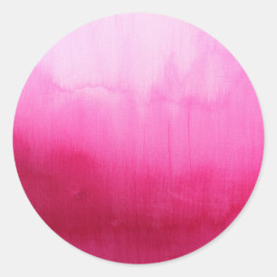 Pegatina Redonda Moderno fucsia acuarela pinturas brochas de pintur