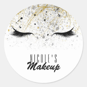 Pegatina Redonda Moderno Glam Gold Silver Black Eyelashes Belleza