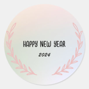 Pegatina Redonda Moderno Gradiente acuarela floral Feliz Año Nuevo