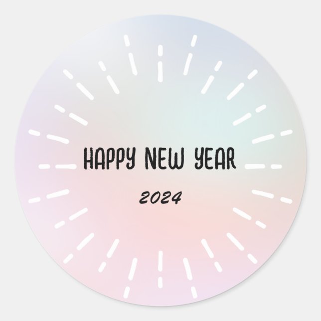 Pegatina Redonda Moderno Gradiente acuarela floral Feliz Año Nuevo (Anverso)